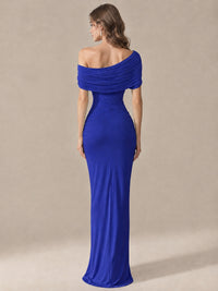Elegant Draped Off Shoulder Ruched Mermaid Chiffon Formal Evening Gown