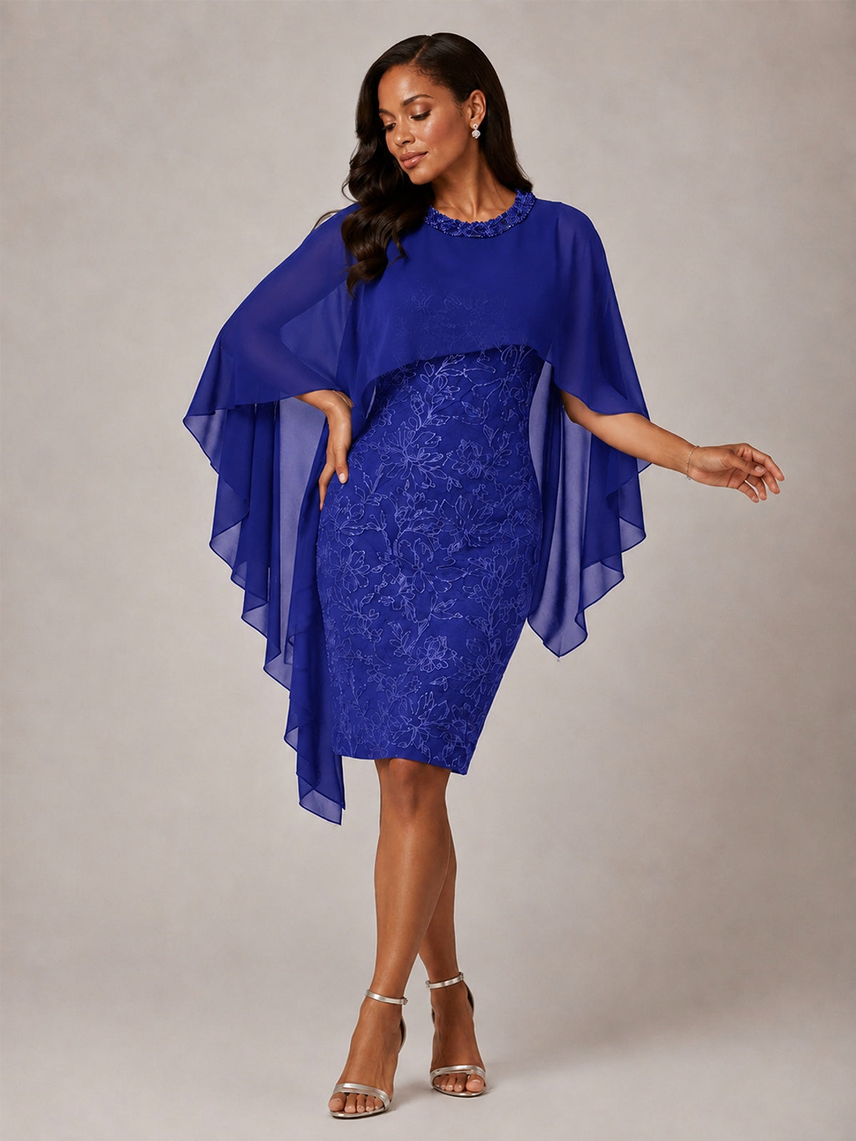Floral Sheath Mother of the Bride Dress with Cape Overlay