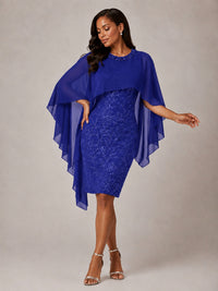 Floral Sheath Mother of the Bride Dress with Cape Overlay