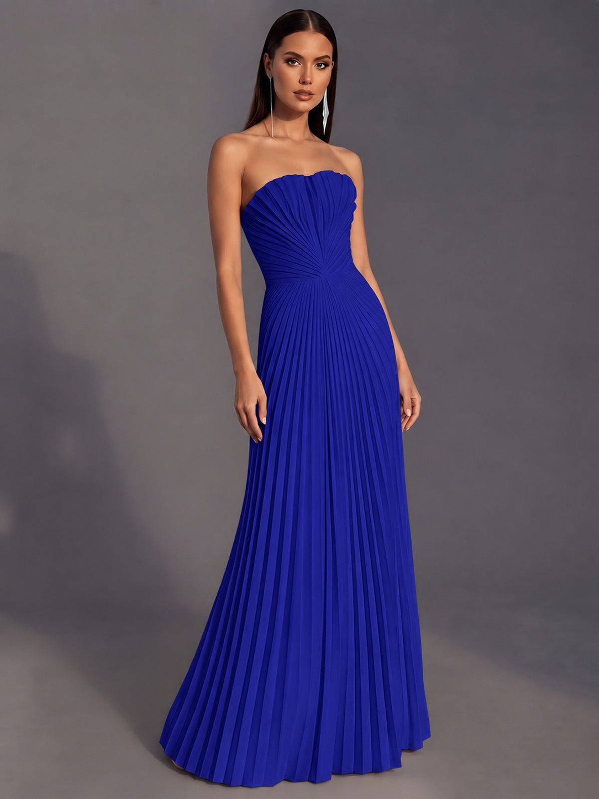 Strapless A-line Long Pleated Satin Prom Dress