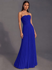 Strapless A-line Long Pleated Satin Prom Dress