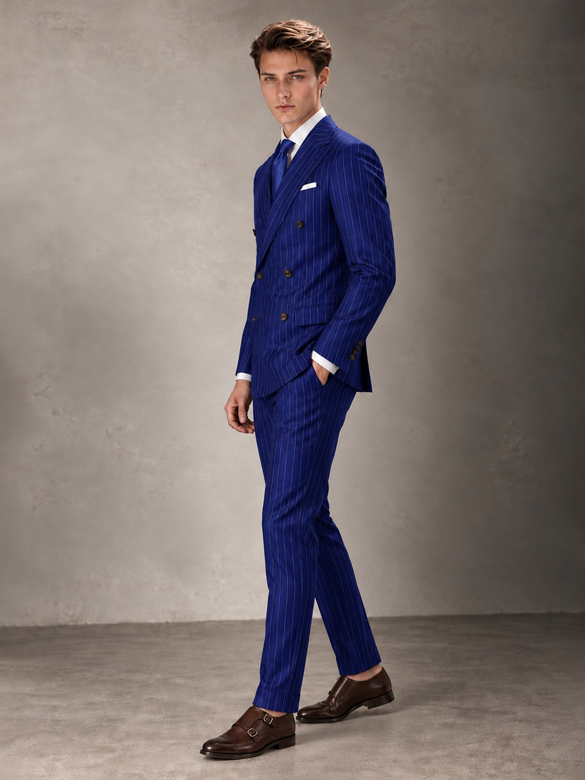 Double Breasted Pinstripe Men's Suit 2 Piece (Jacket & Pants) for Wedding & Formal Prom
