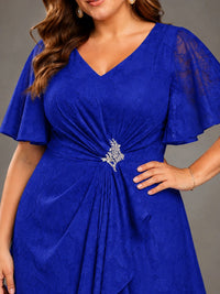 Jacquard Chiffon A-Line V-Neck High-Low Mother of the Bride Dress