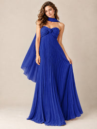 Sweetheart Neckline Pleated Prom Dress Strapless A-line Formal Dress with Flowy Scarf