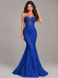 Strapless Corset Mermaid Prom Dress Lace Appliqué Formal Gown