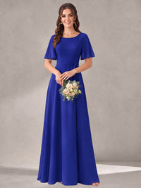 Scoop Neck A-line Chiffon Bridesmaid Dress with Flutter Sleeve & Belt
