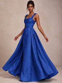 Light Blue 3D Floral Jacquard Prom Dress with Detachable Overskirt Corset Gown