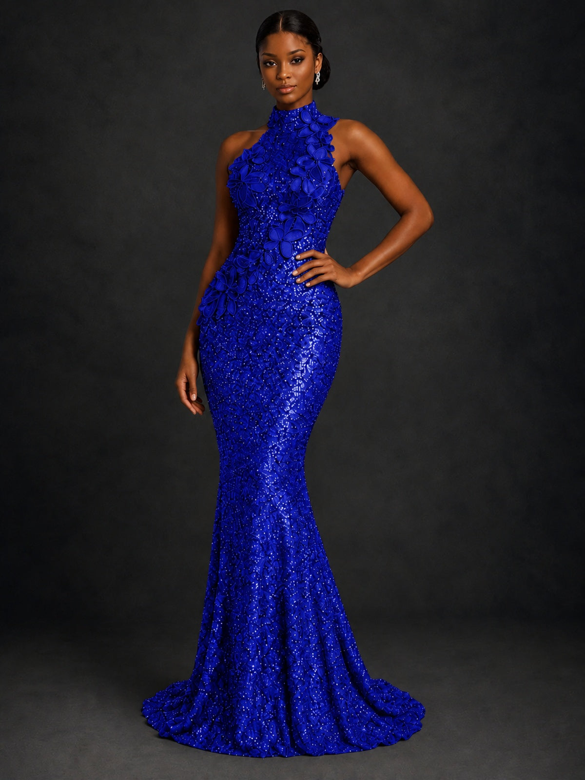Sparkly Sequin High Neck Mermaid Prom Dress