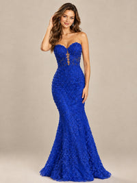 Strapless Corset Mermaid Prom Dress with Floral Lace Appliqué