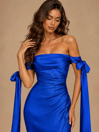 Off The Shuolder Satin Prom Dress Slit Mermaid Formal Gowns