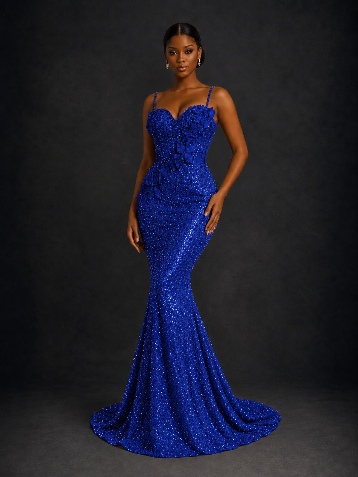 Sequin Mermaid Prom Dress with Floral Applique