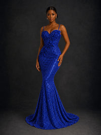 Sequin Mermaid Prom Dress with Floral Applique