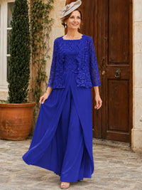 Elegant 3-Piece Chiffon Mother of the Bride Pantsuit with Floral Applique Jacket