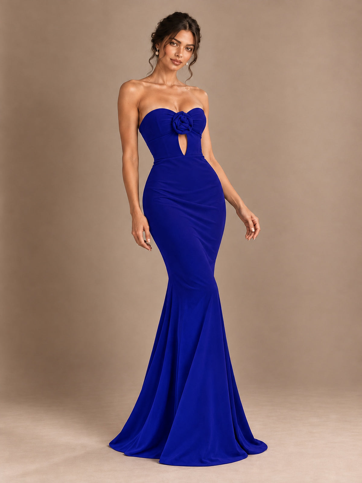 Emerald Green Strapless Mermaid Prom Dress with 3D Rose & Keyhole Cutout