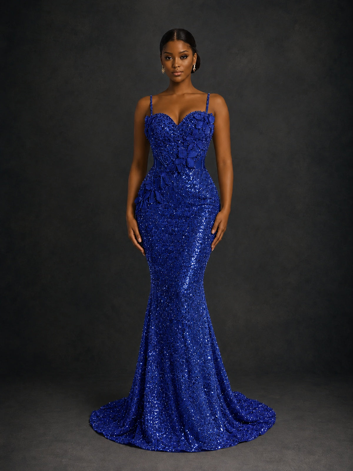 Sequin Mermaid Prom Dress with Floral Applique