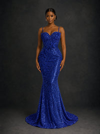 Sequin Mermaid Prom Dress with Floral Applique