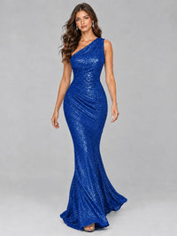 Sequin Mermaid One Shoulder Prom Dress Long formal Gown