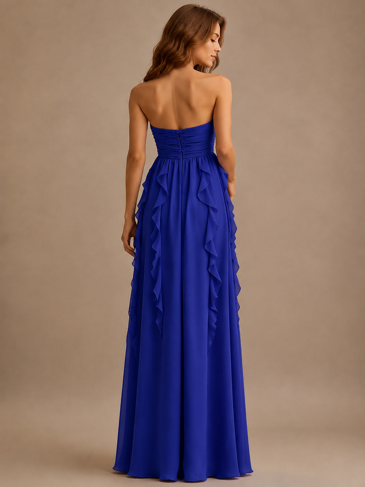 Srapless Sweetheart Chiffon Prom Dress Ruffle Formal Evening Gown