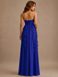 Srapless Sweetheart Chiffon Prom Dress Ruffle Formal Evening Gown
