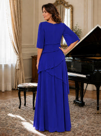 Asymmetric Draped Chiffon Mother of the Bride Dress with Flutter Sleeves