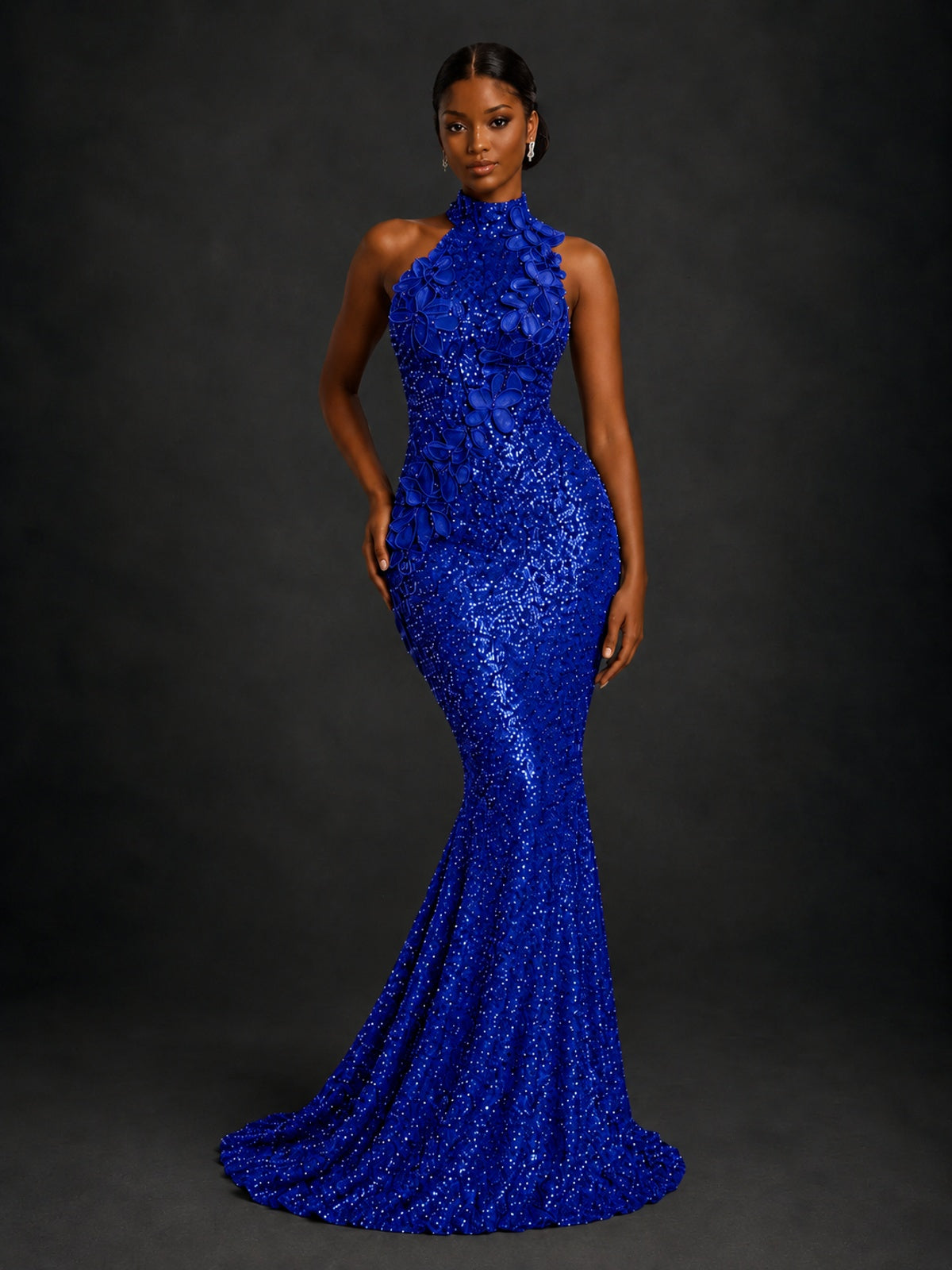 Sparkly Sequin High Neck Mermaid Prom Dress