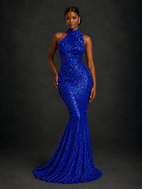 Sparkly Sequin High Neck Mermaid Prom Dress