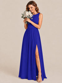 A-line Sleeveless Rucehd Chiffon Bridesmaid Dress with High Slit