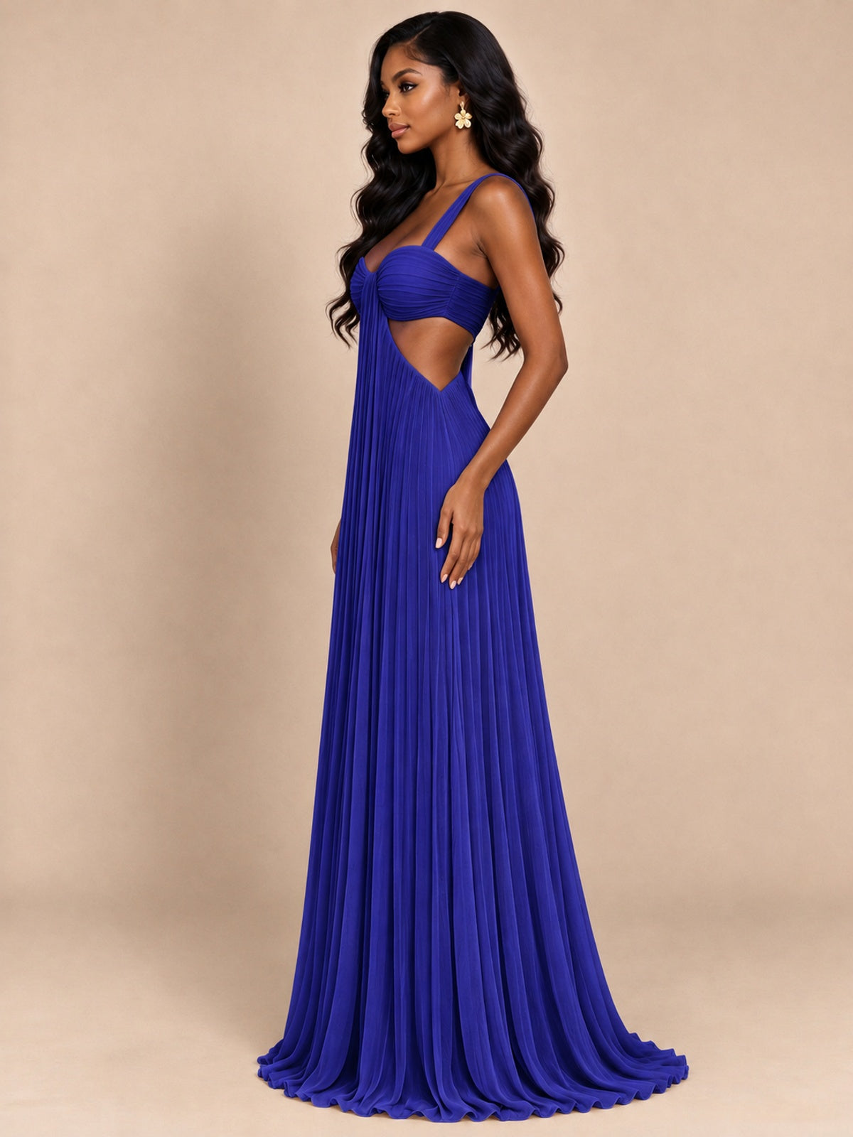 Butter Yellow Pleated Cutout Maxi Dress