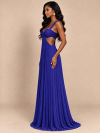 Butter Yellow Pleated Cutout Maxi Dress