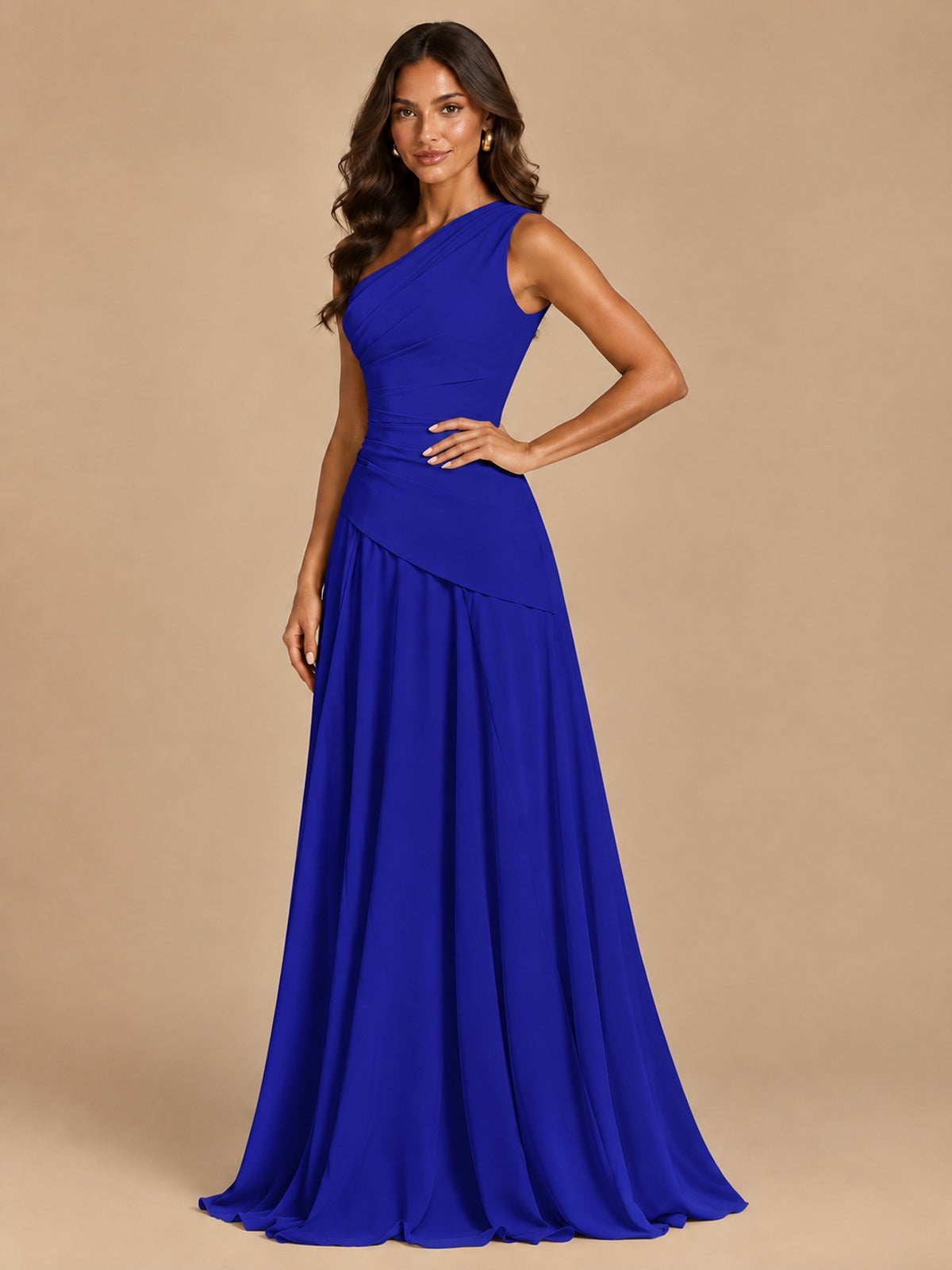 One Shoulder Prom Dress A-line Ruched Women Wedding Formal Gowns