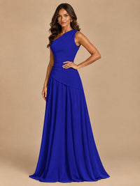 One Shoulder Prom Dress A-line Ruched Women Wedding Formal Gowns