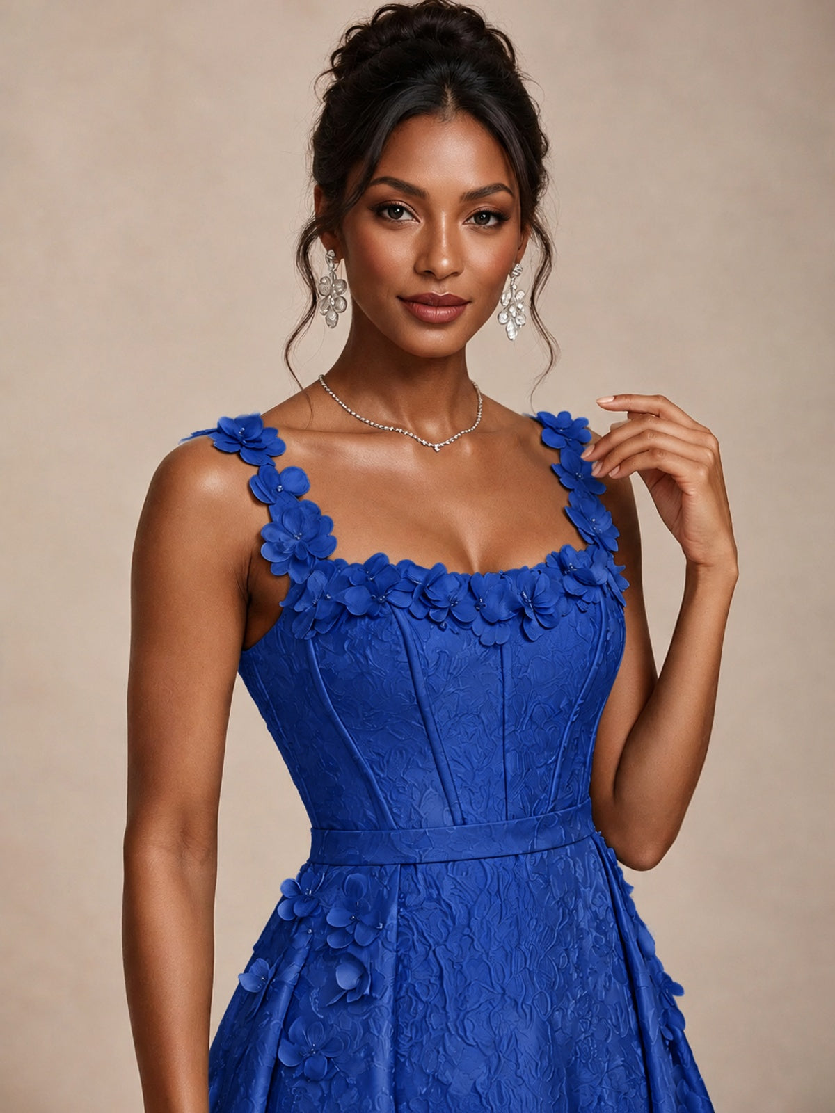 Light Blue 3D Floral Jacquard Prom Dress with Detachable Overskirt Corset Gown