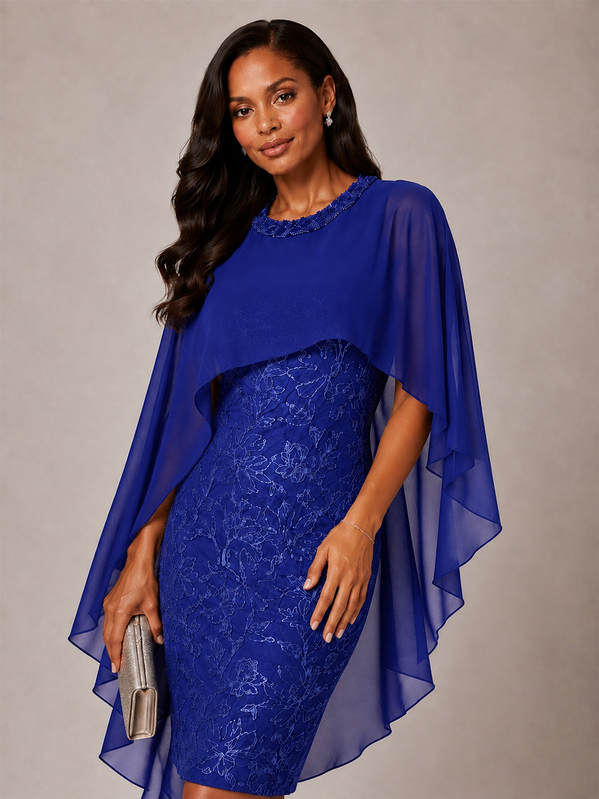 Floral Sheath Mother of the Bride Dress with Cape Overlay