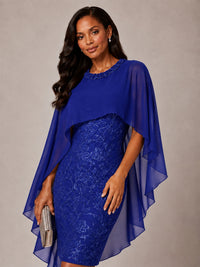 Floral Sheath Mother of the Bride Dress with Cape Overlay