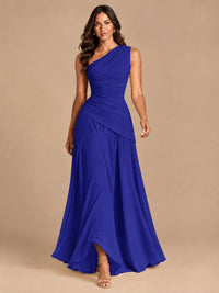 One Shoulder Prom Dress A-line Ruched Women Wedding Formal Gowns