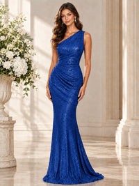 Sequin Mermaid One Shoulder Prom Dress Long formal Gown