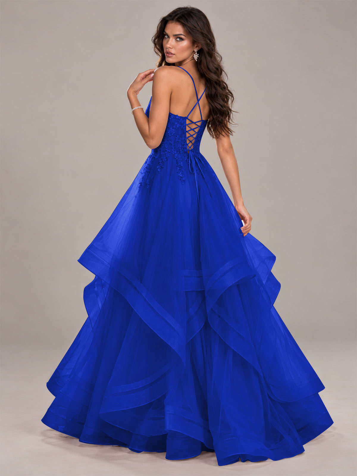 Lace Corset Ball Gown Prom Dress with Cascading Tulle Ruffles