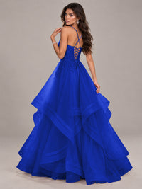 Lace Corset Ball Gown Prom Dress with Cascading Tulle Ruffles