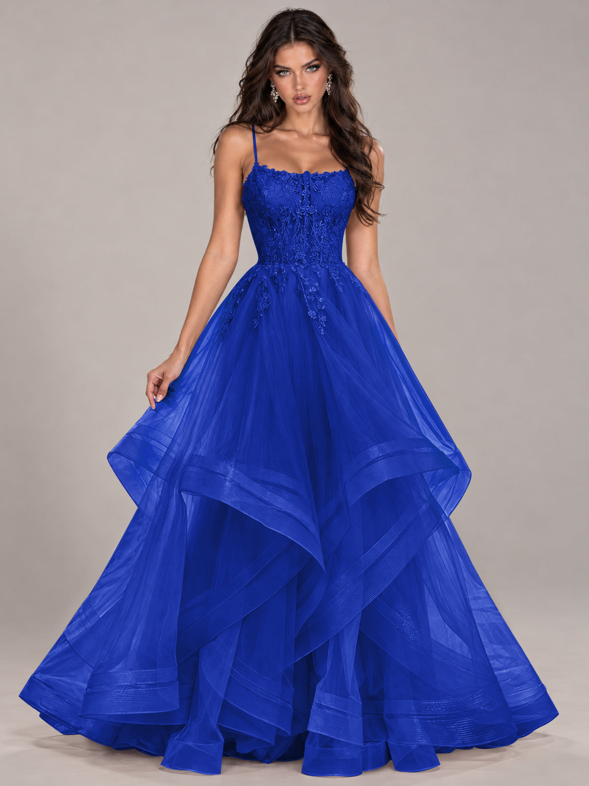 Lace Corset Ball Gown Prom Dress with Cascading Tulle Ruffles
