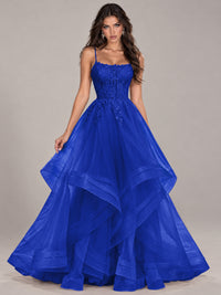 Lace Corset Ball Gown Prom Dress with Cascading Tulle Ruffles