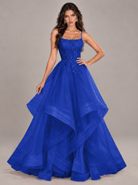 Lace Corset Ball Gown Prom Dress with Cascading Tulle Ruffles