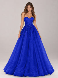 Strapless Sweetheart Beaded Corset Glitter Tulle Ball Gown Prom Dress
