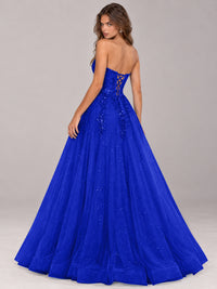 Strapless Sweetheart Beaded Corset Glitter Tulle Ball Gown Prom Dress