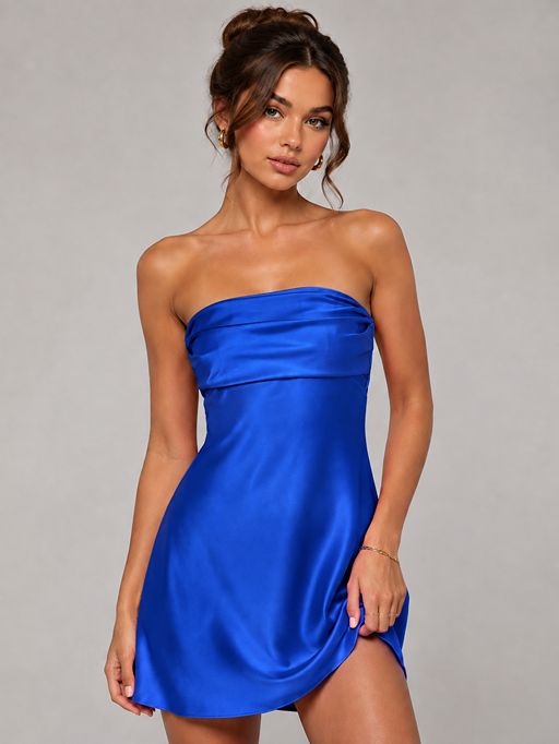 Burnt Orange Strapless Satin Mini Dress