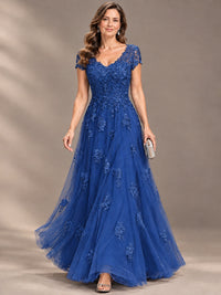 Lace Appliques A-line Mother of The Bride Dresses with Short Sleeves