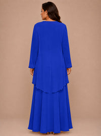 Champagne Beaded Chiffon Mother of the Bride Dress with Jacket V-Neck Gown