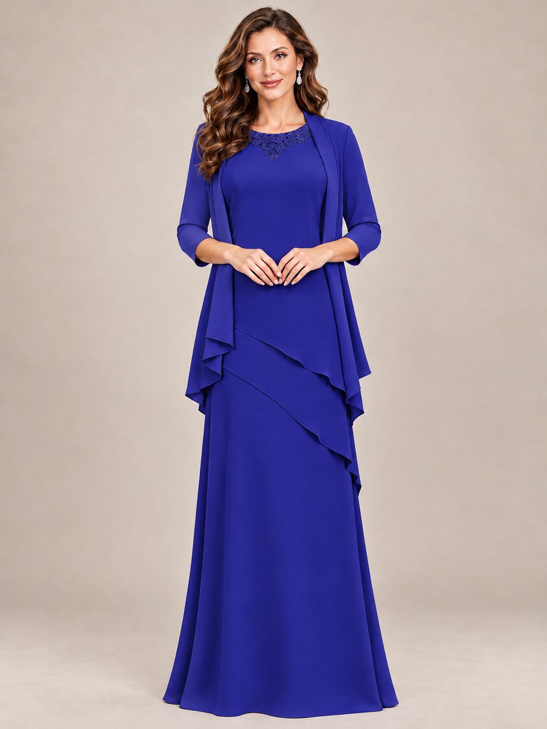 Dusty Blue Two-Piece Chiffon Mother of the Bride Dress with Jacket