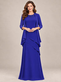 Dusty Blue Two-Piece Chiffon Mother of the Bride Dress with Jacket