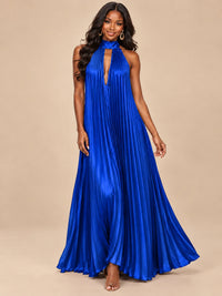 Rust Orange Pleated Halter Neck Maxi Dress