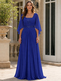 Elegant V-Neck Sequined Chiffon Mother of the Bride Dress with Flutter Sleeves